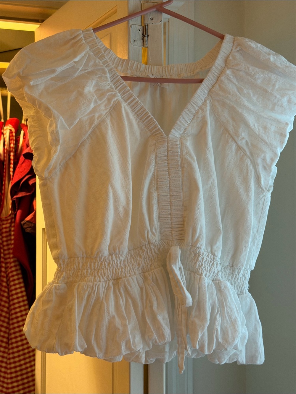 Fate White Ruffle Peplum V-Neck Blouse